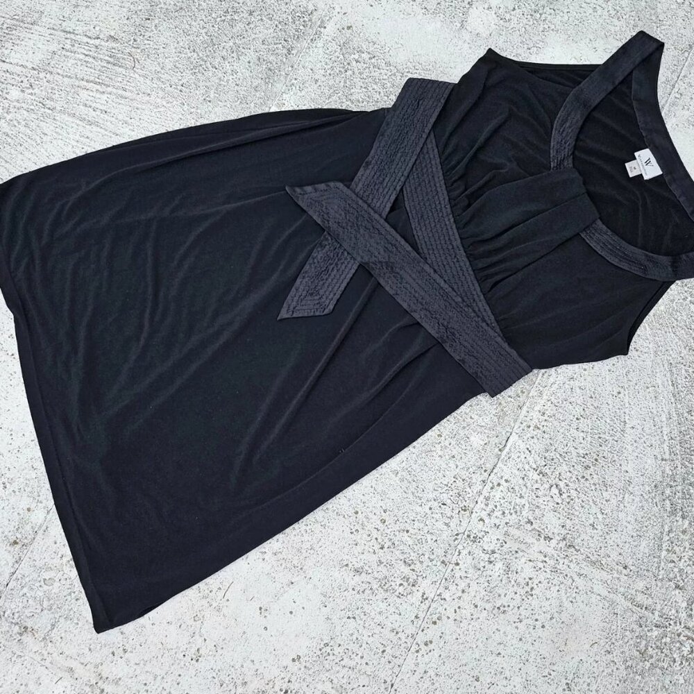 Worthington Dress Women Black Fancy Sleeveless Dress With Belt Size M